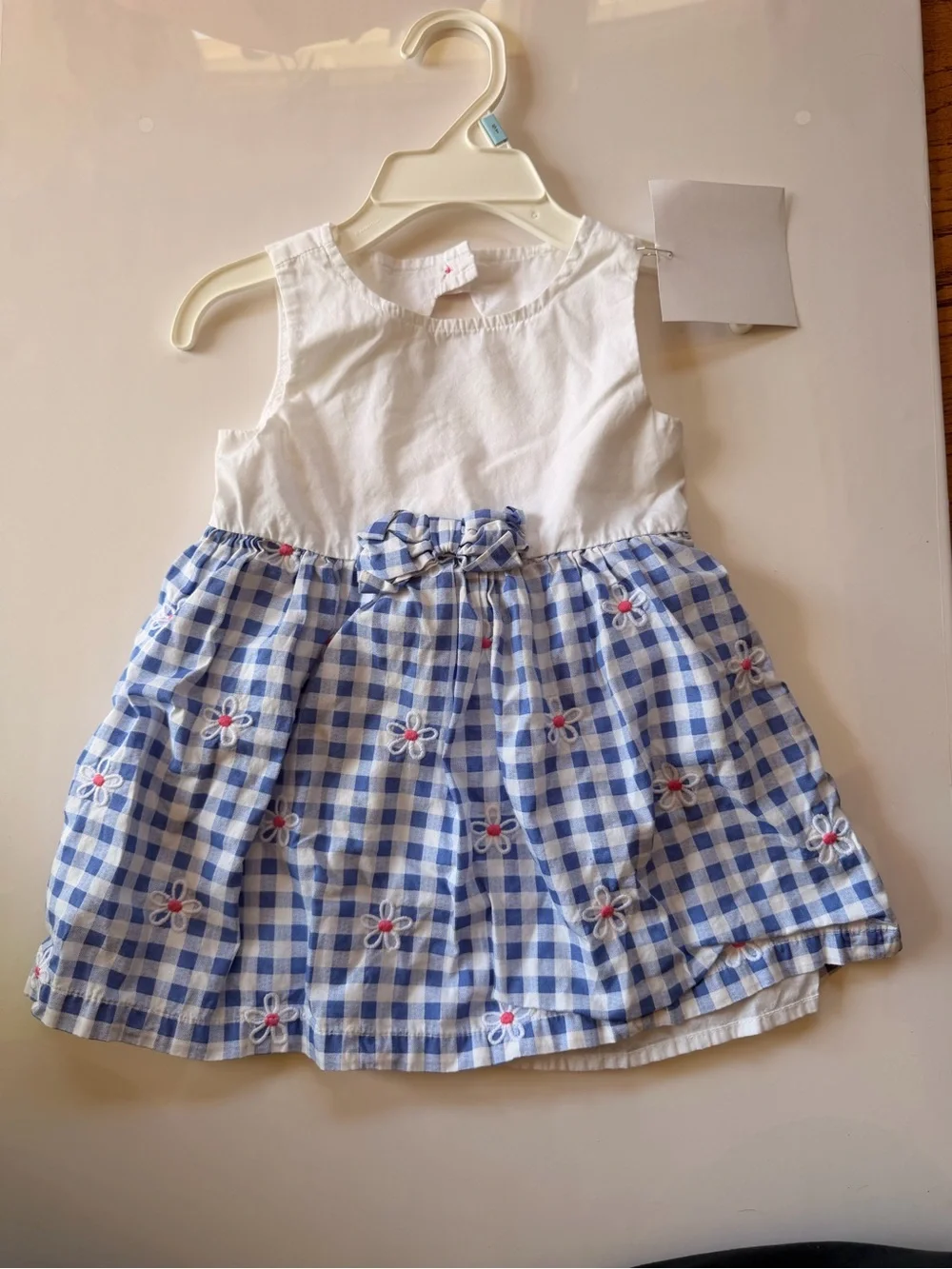 Gymboree White & Blue Gingham Floral Bow Kids Dress